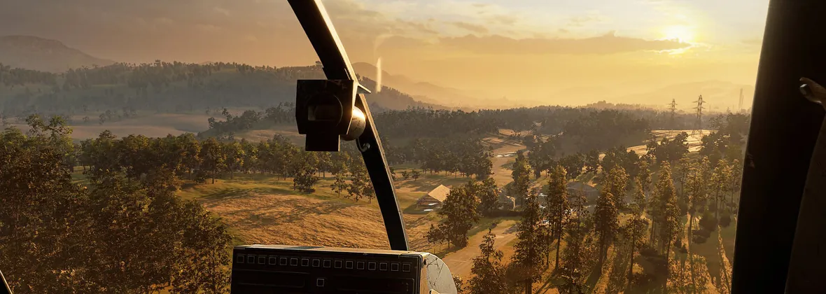 Wide terrain view of the WARDOGS map: valley floor, roads, ridgelines and powerlines
